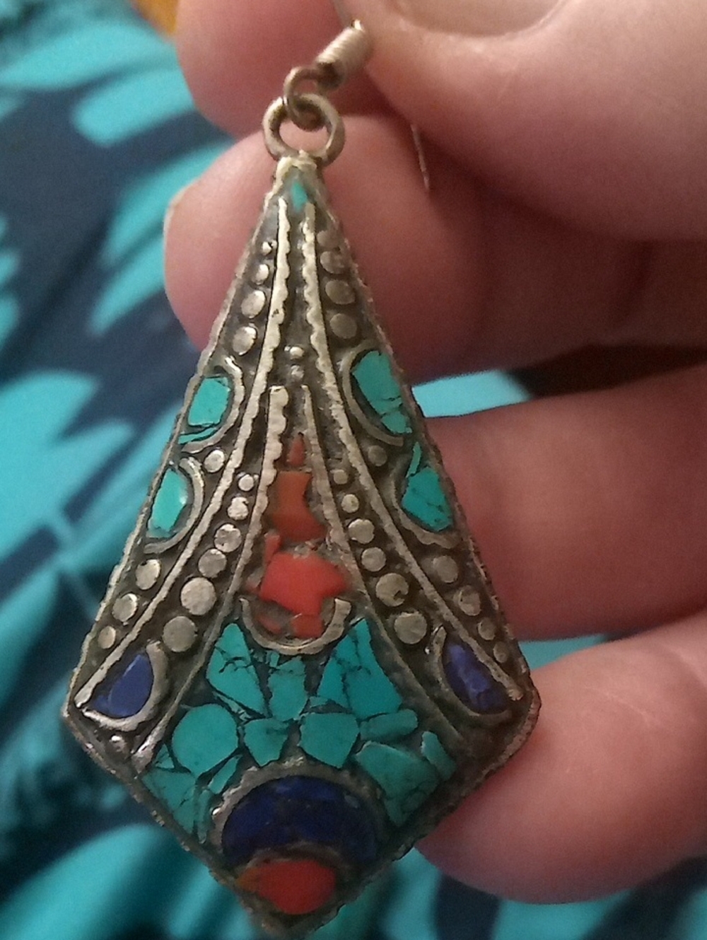 Bohemian Turquoise And Red Coral Multi-Color Drop Earrings - Picture 3 of 3